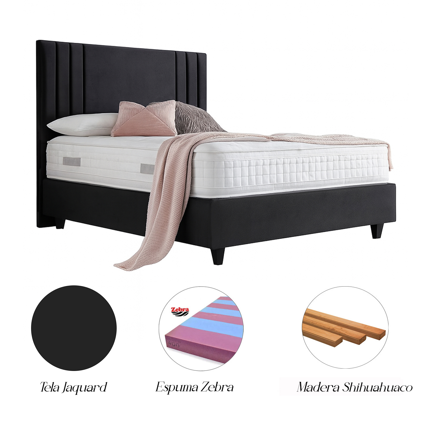 CAMA LEMUEBLE LISTÓN TAPIZADA ALBA NEGRO 1.5 PLZ - 4