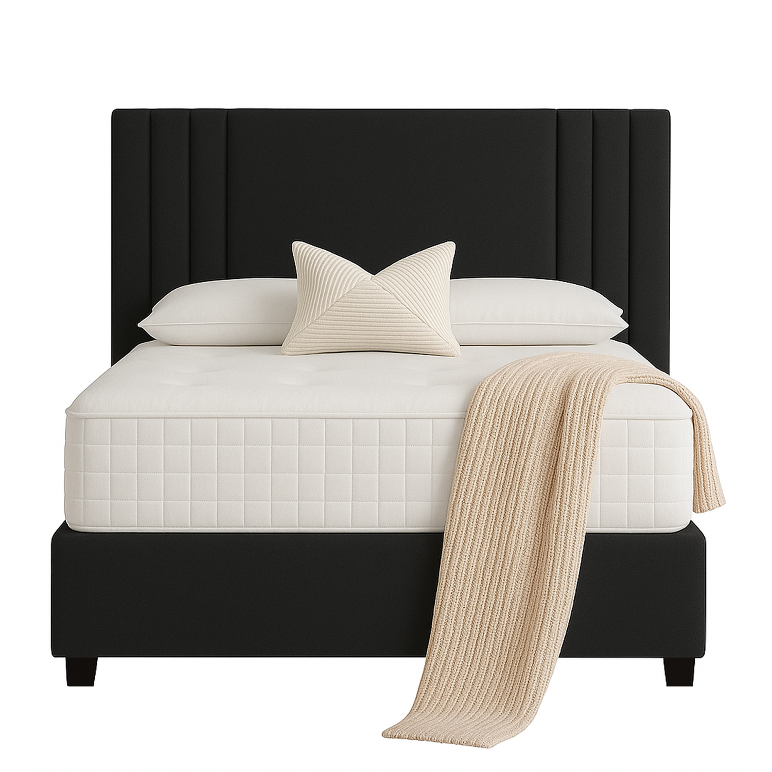 CAMA LEMUEBLE LISTÓN TAPIZADA ALBA NEGRO QUEEN - 1