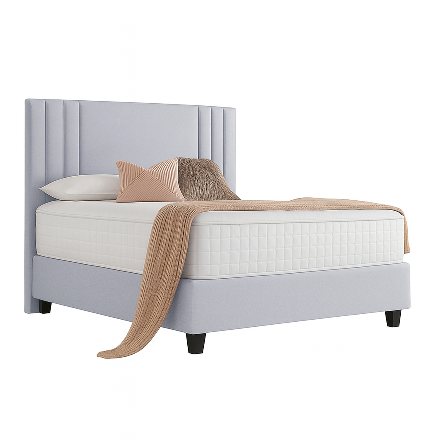 CAMA LEMUEBLE LISTÓN TAPIZADA ALBA GRIS CLARO 1.5 PLZ - 2