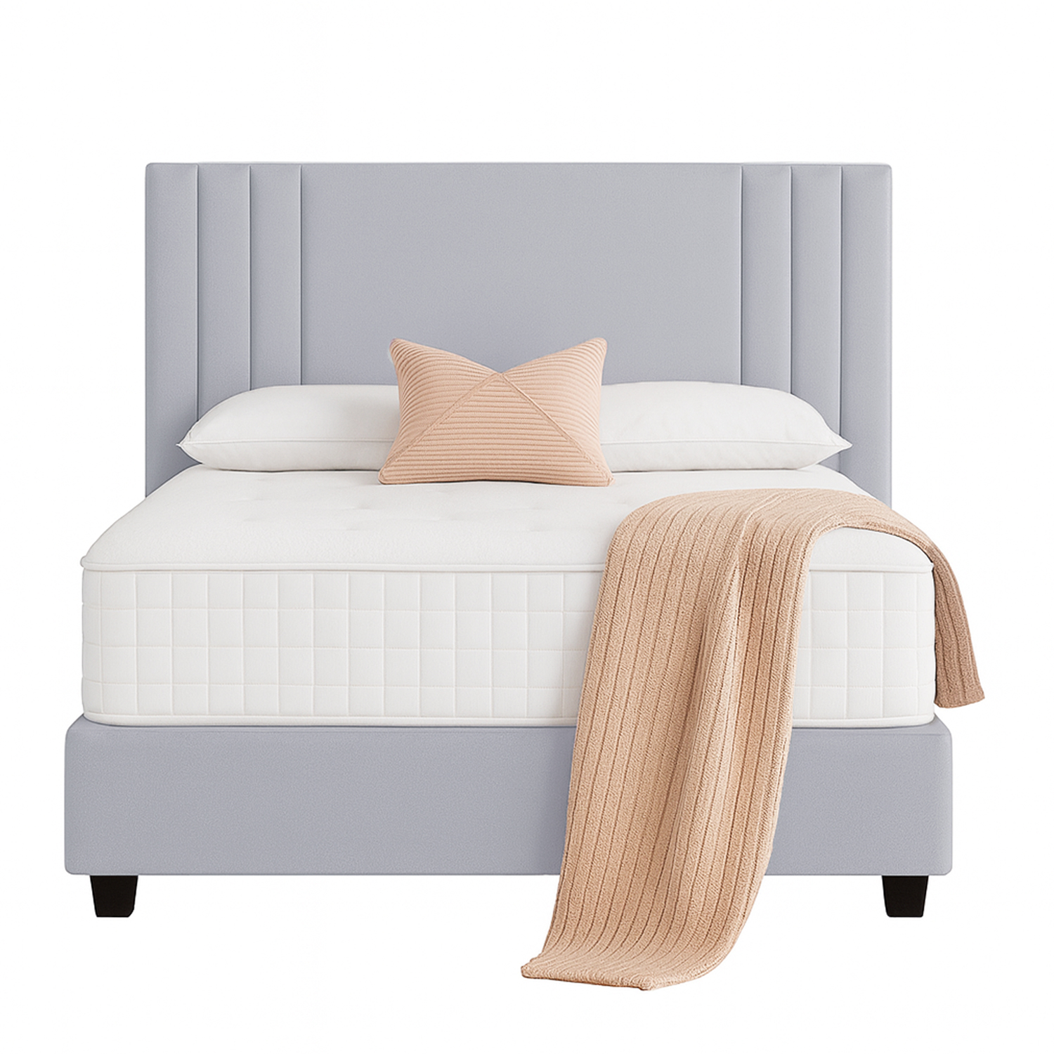 CAMA LEMUEBLE LISTÓN TAPIZADA ALBA GRIS CLARO 2 PLAZAS - 1