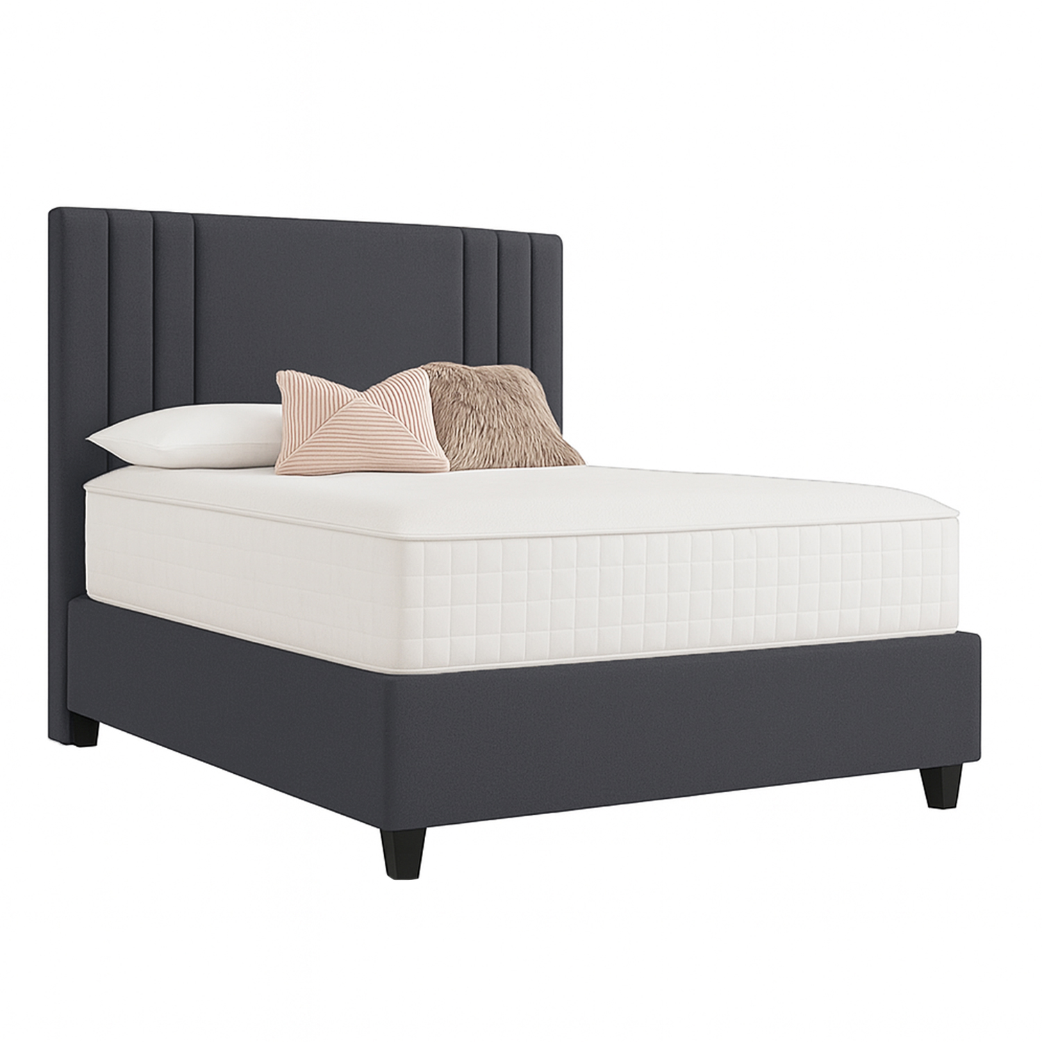 CAMA LEMUEBLE LISTÓN TAPIZADA ALBA GRIS OSCURO 2 PLAZAS - 2