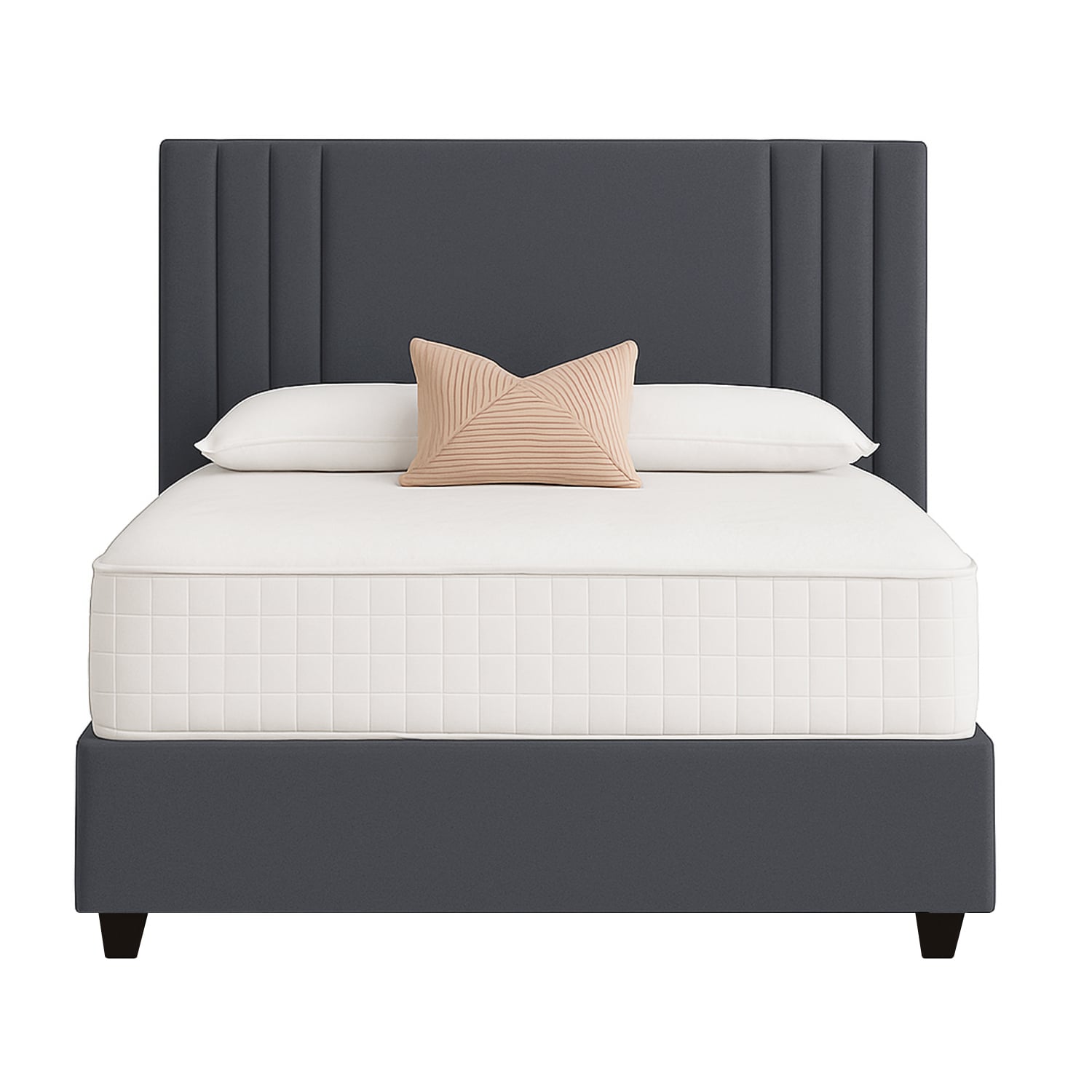CAMA LEMUEBLE LISTÓN TAPIZADA ALBA GRIS OSCURO QUEEN - 1