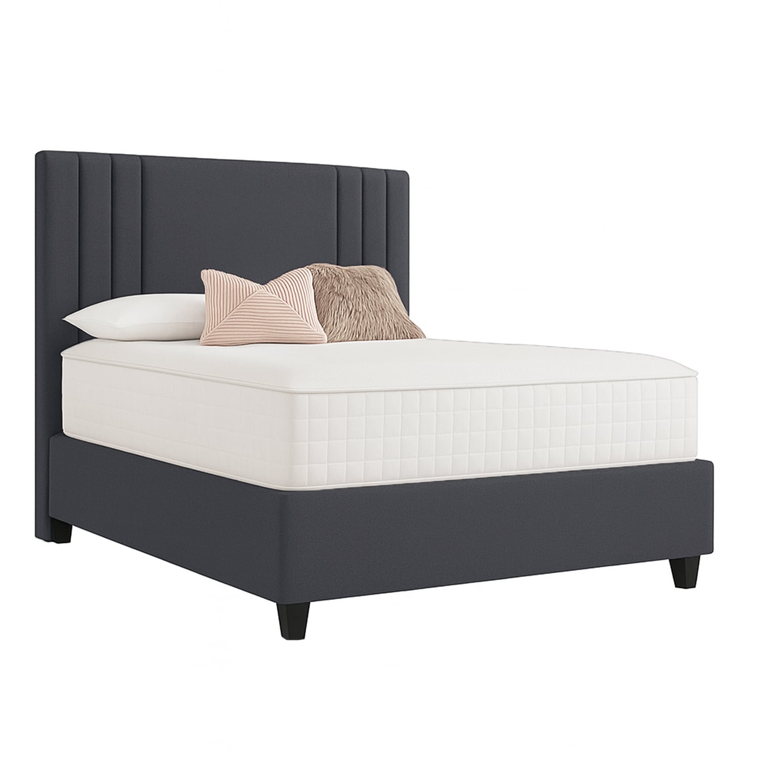CAMA LEMUEBLE LISTÓN TAPIZADA ALBA GRIS OSCURO QUEEN - 2
