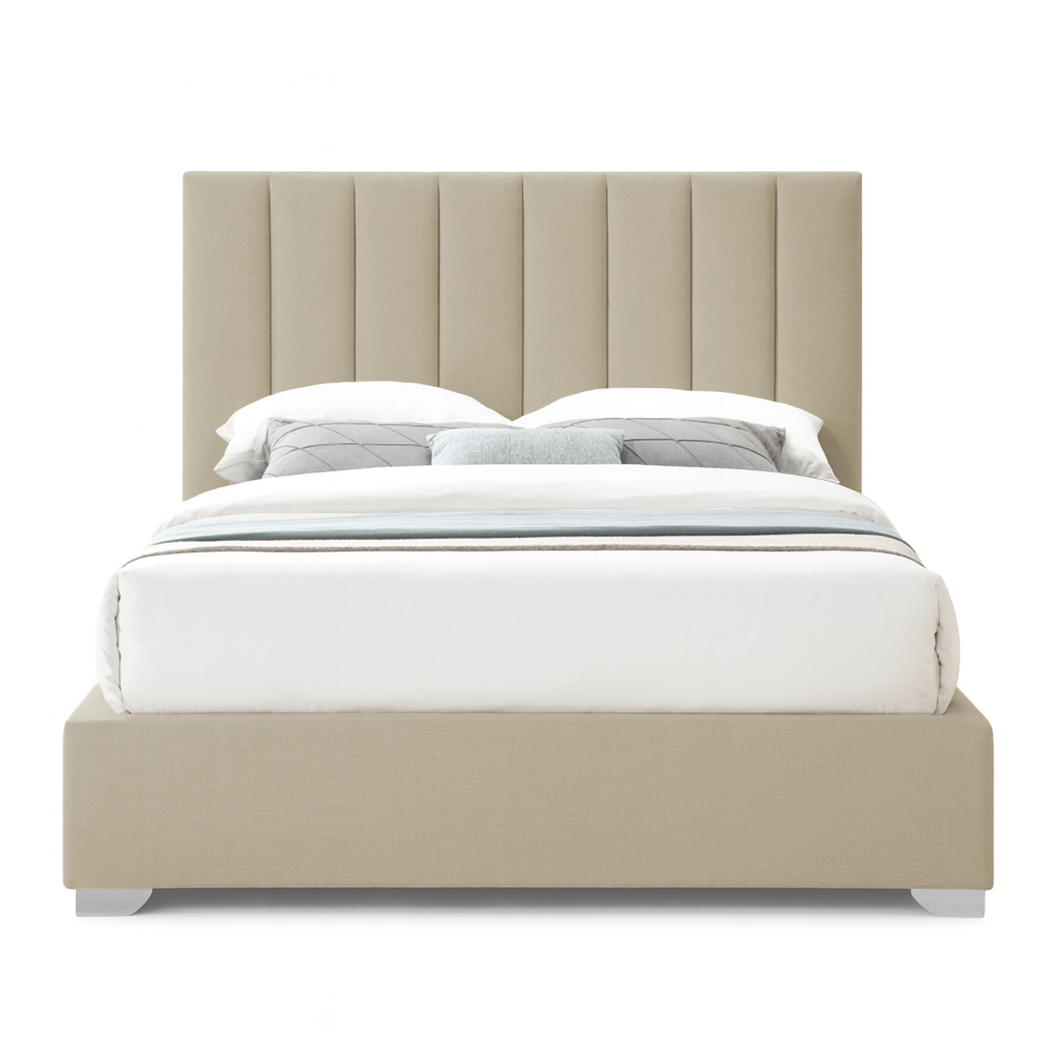 CAMA LEMUEBLE LISTÓN TAPIZADA CLAVEL BEIGE 2 PLAZAS - 1