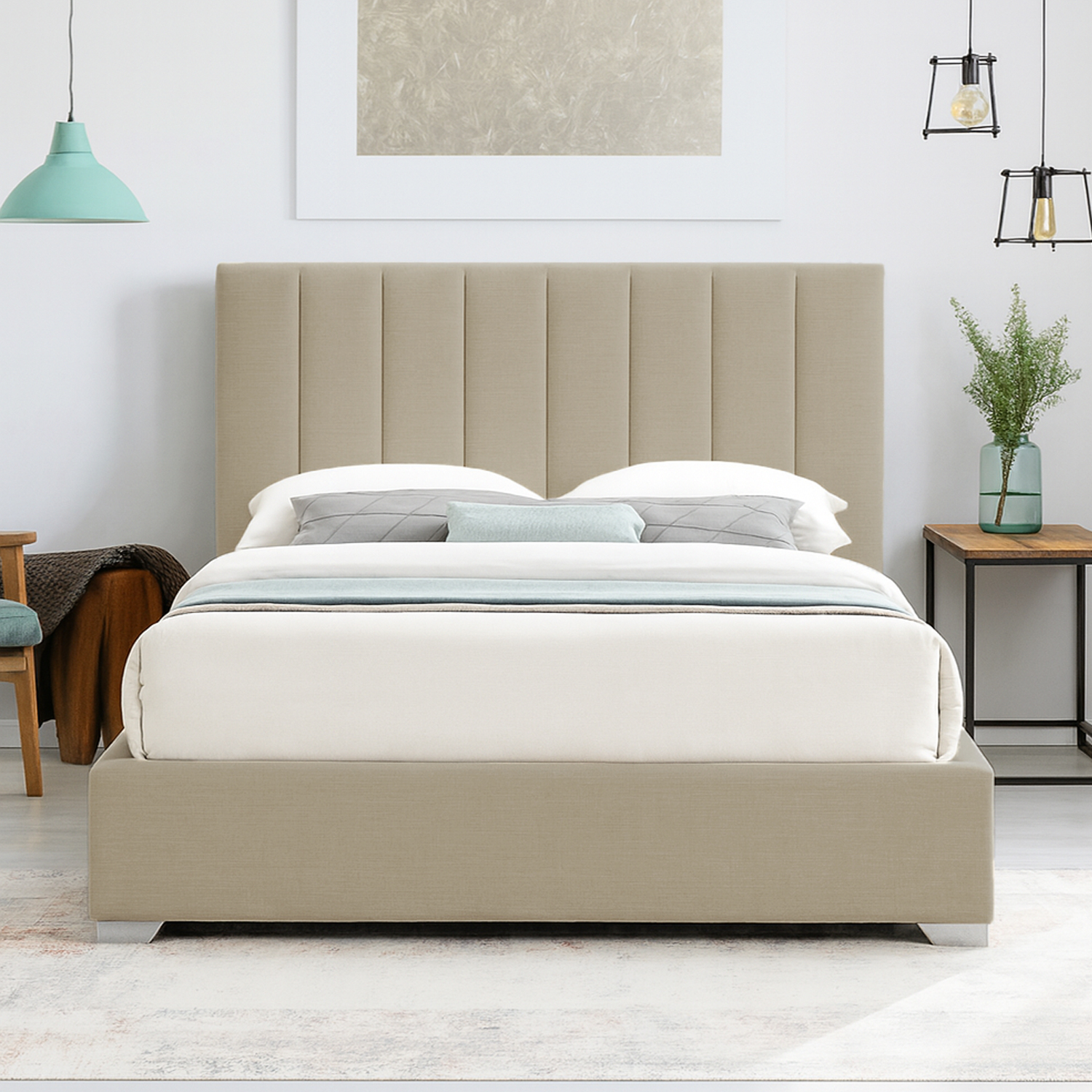 CAMA LEMUEBLE LISTÓN TAPIZADA CLAVEL BEIGE 2 PLAZAS - 3