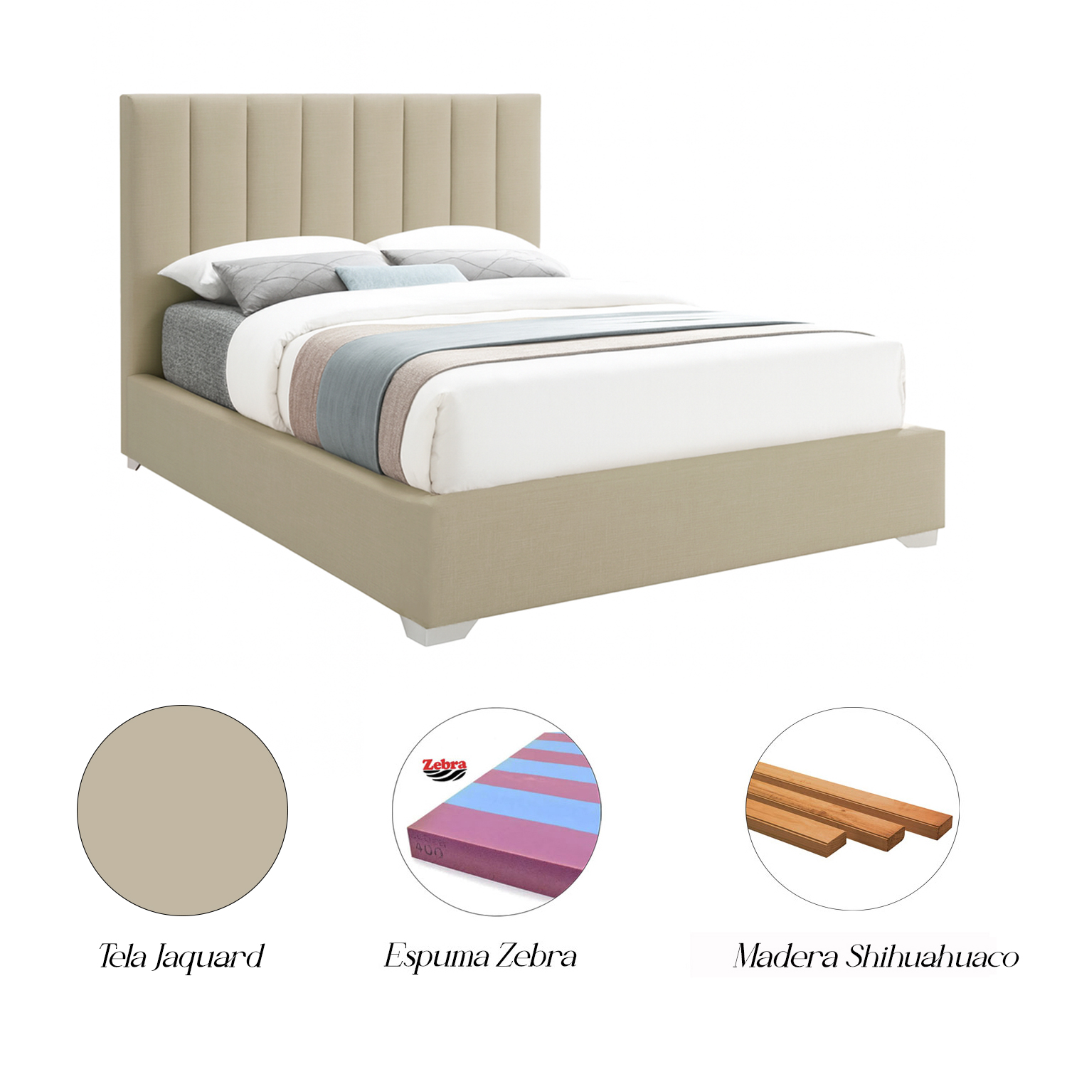 CAMA LEMUEBLE LISTÓN TAPIZADA CLAVEL BEIGE 2 PLAZAS - 4