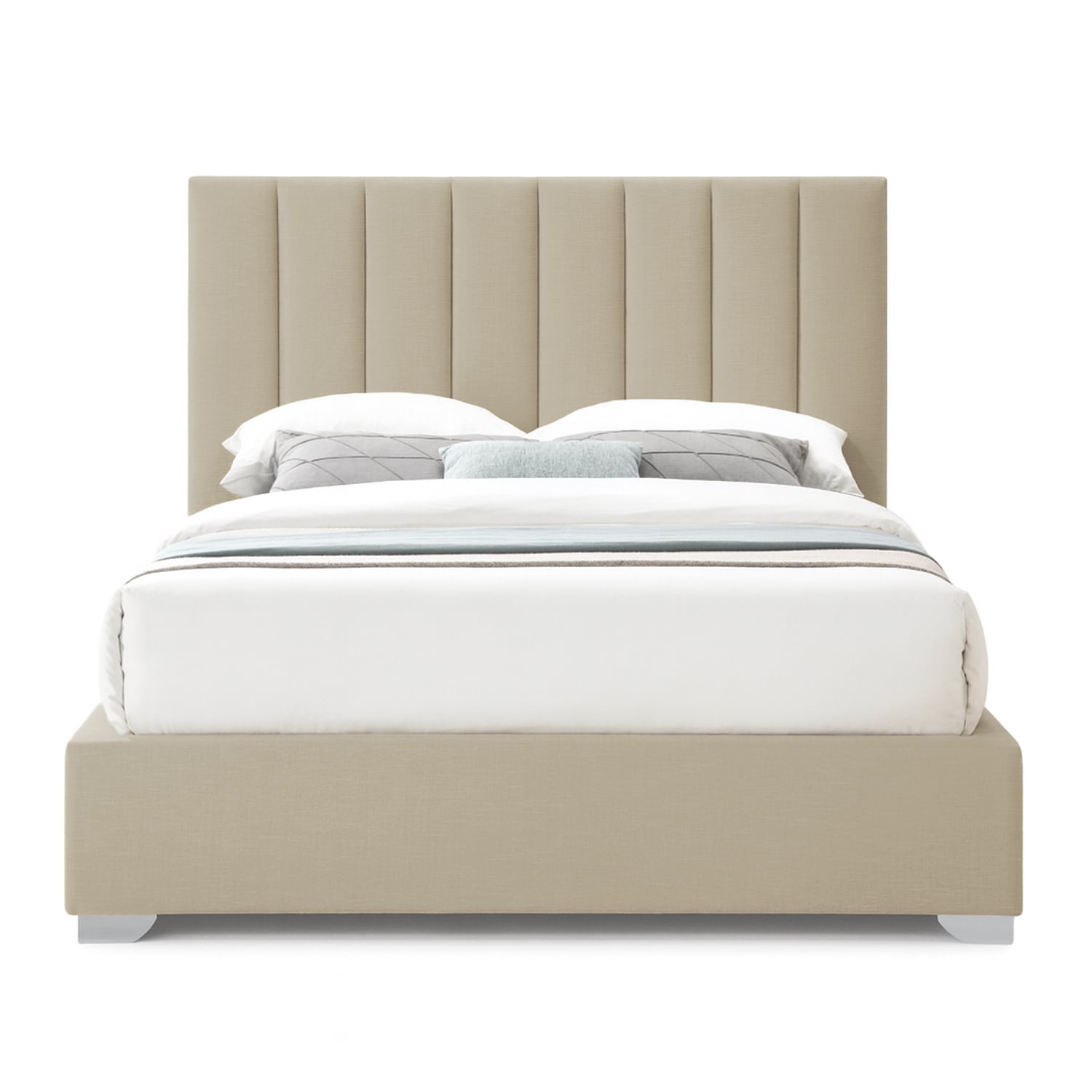 CAMA LEMUEBLE LISTÓN TAPIZADA CLAVEL BEIGE QUEEN - 1