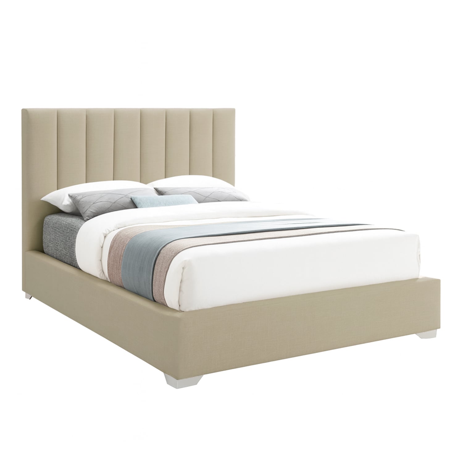 CAMA LEMUEBLE LISTÓN TAPIZADA CLAVEL BEIGE QUEEN - 2