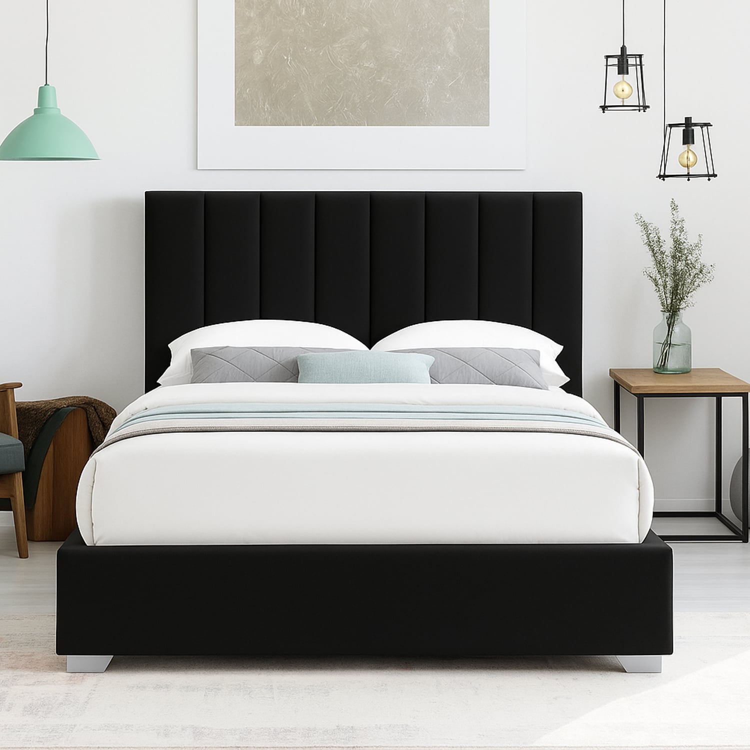 CAMA LEMUEBLE LISTÓN TAPIZADA CLAVEL NEGRO 1.5 PLZ - 3