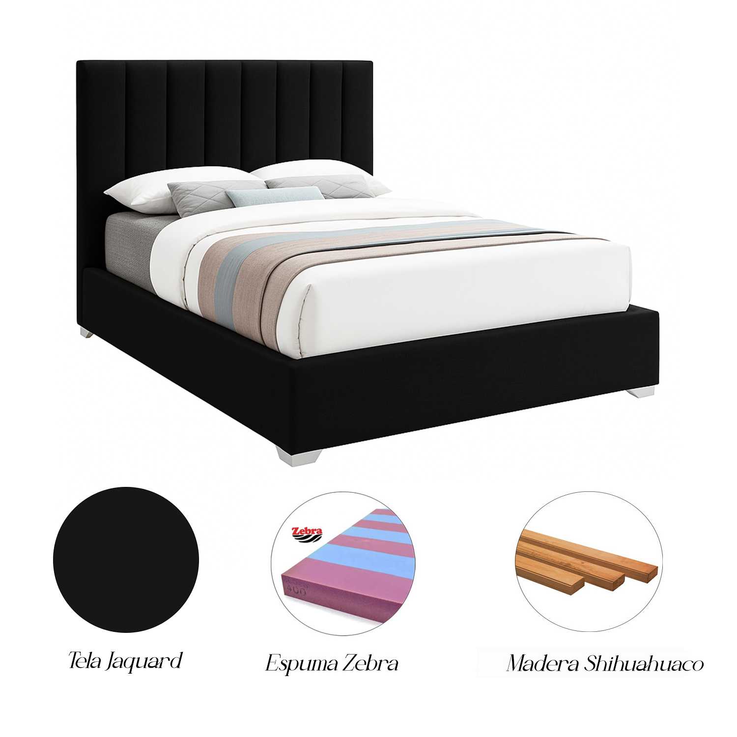 CAMA LEMUEBLE LISTÓN TAPIZADA CLAVEL NEGRO 1.5 PLZ - 4