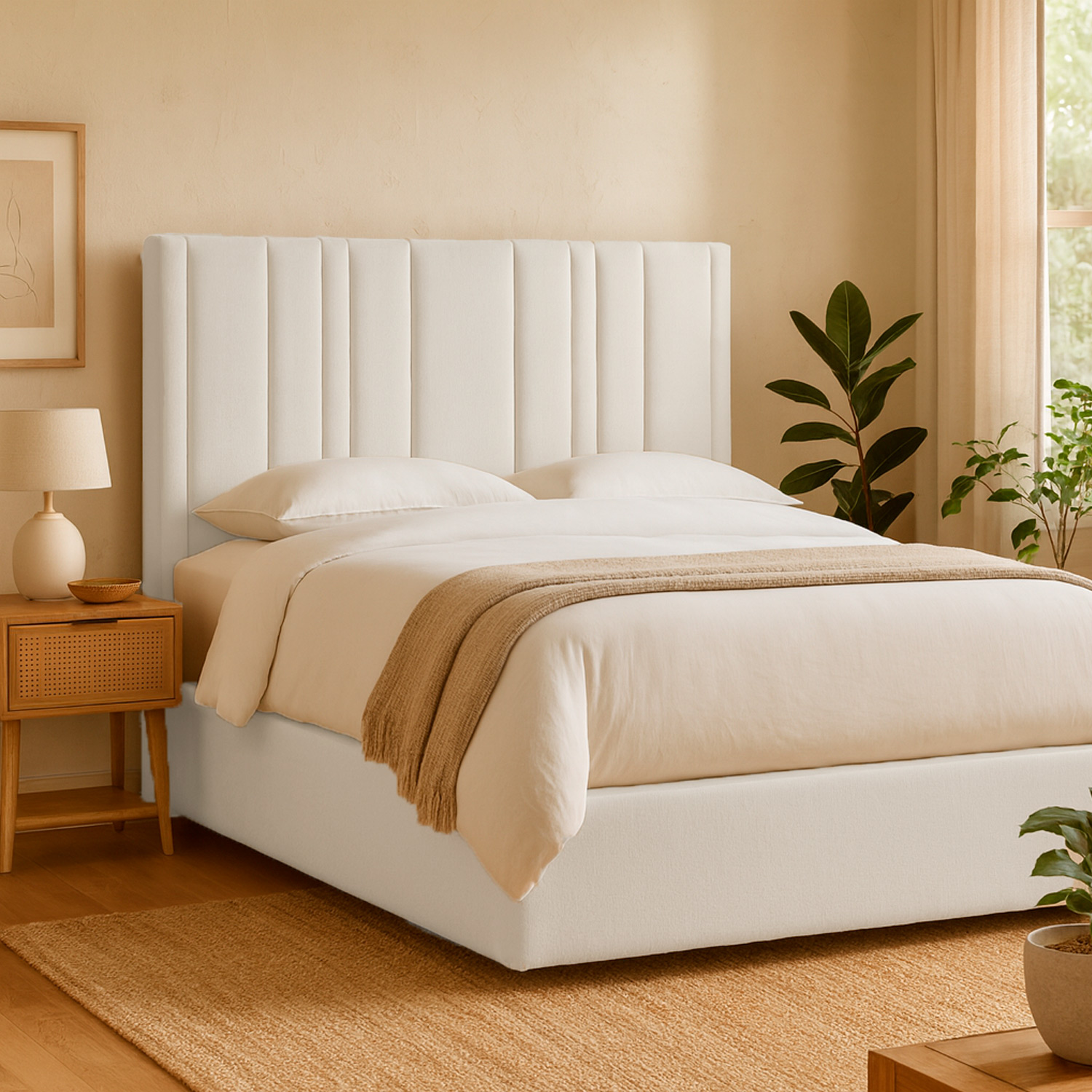 CAMA LEMUEBLE TAPIZADA LÍNEAS IVORY 1.5 PLZ - 2