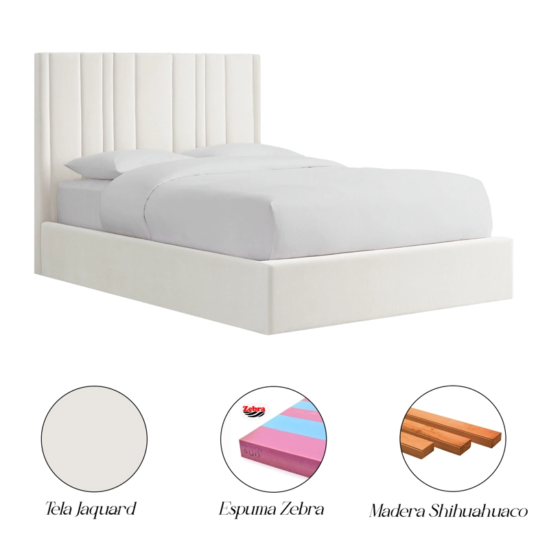 CAMA LEMUEBLE TAPIZADA LÍNEAS  IVORY 1.5 PLZ - 5