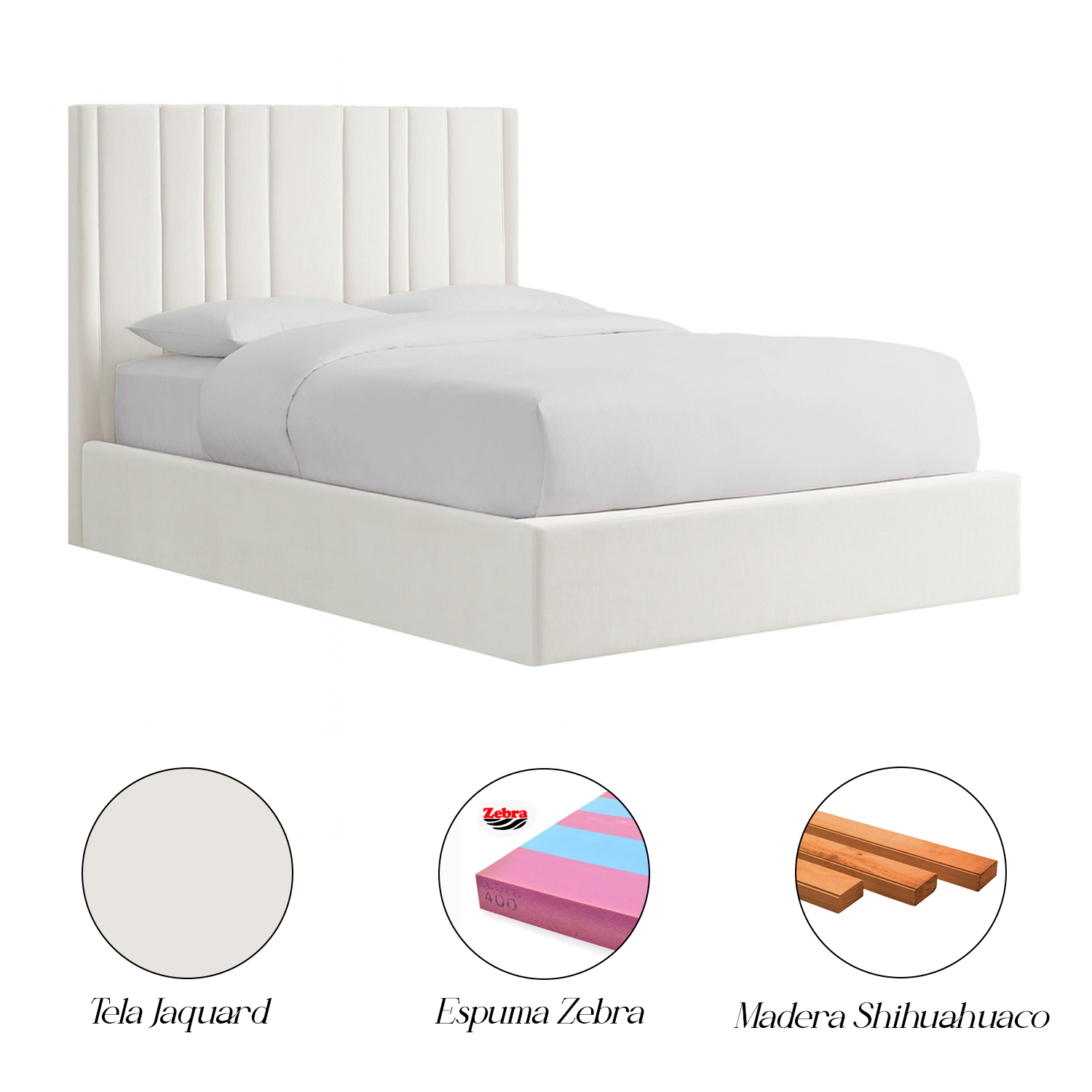 CAMA LEMUEBLE TAPIZADA LÍNEAS IVORY 1.5 PLZ - 5