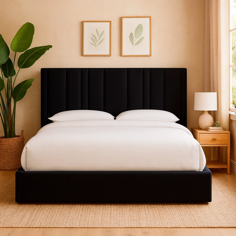 CAMA LEMUEBLE TAPIZADA LÍNEAS NEGRO 1.5 PLZ - 3