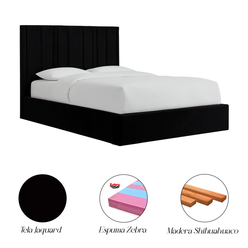 CAMA LEMUEBLE TAPIZADA LÍNEAS NEGRO 1.5 PLZ - 4