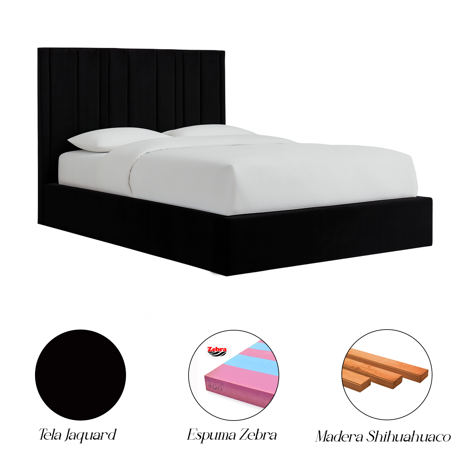 CAMA LEMUEBLE TAPIZADA LÍNEAS NEGRO 1.5 PLZ - 4
