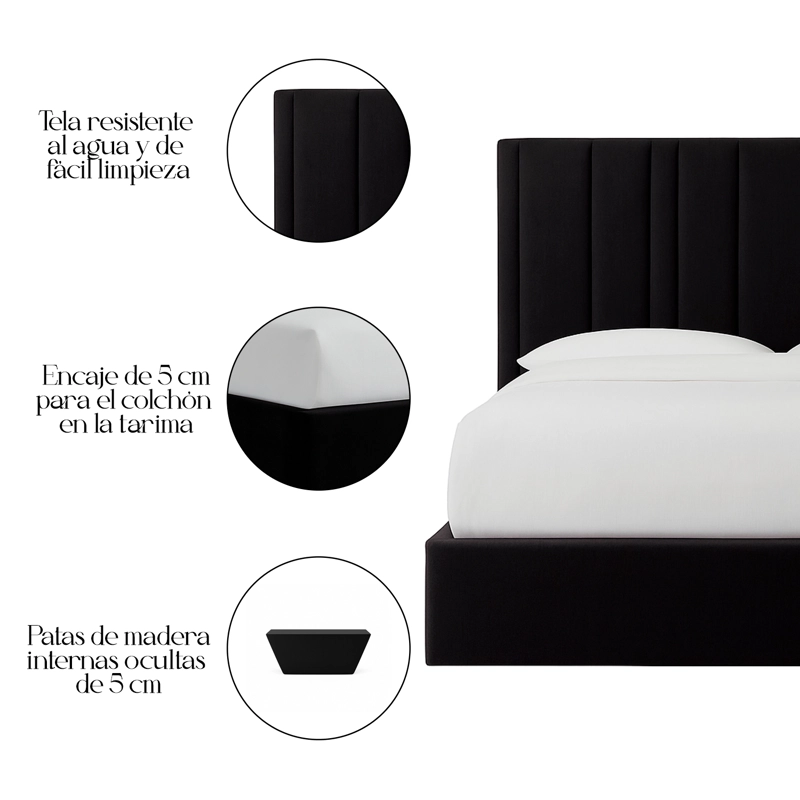 CAMA LEMUEBLE TAPIZADA LÍNEAS NEGRO 1.5 PLZ - 5