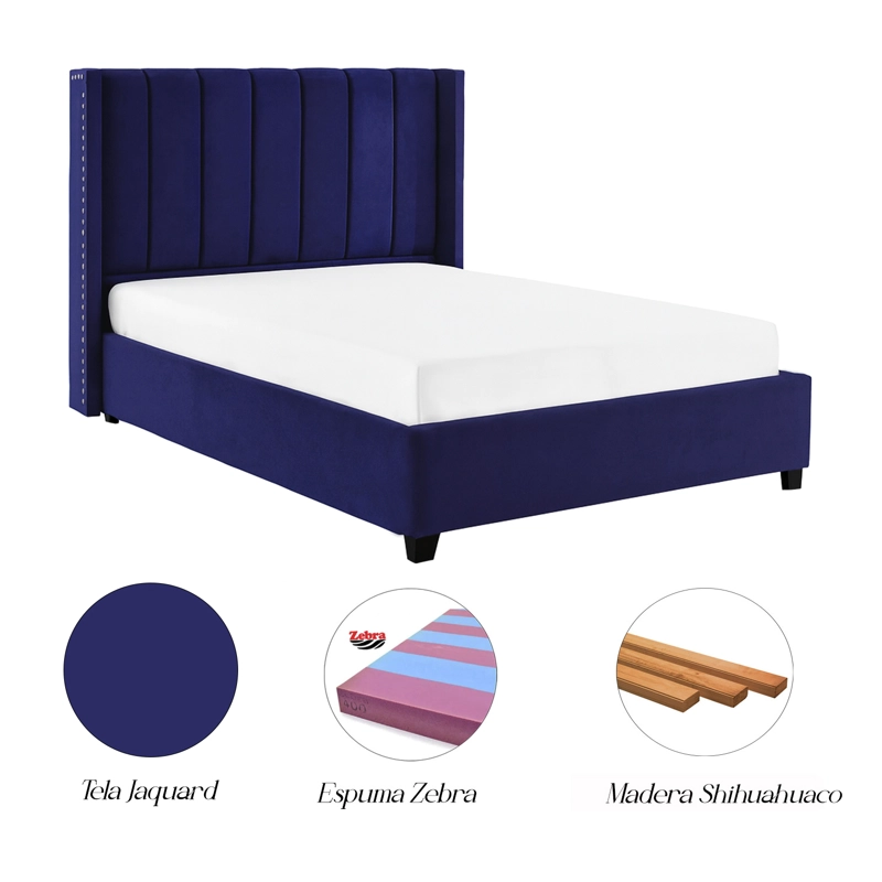 CAMA LEMUEBLE TAPIZADA LISTÓN NIA AZUL 1.5 PLZ - 5