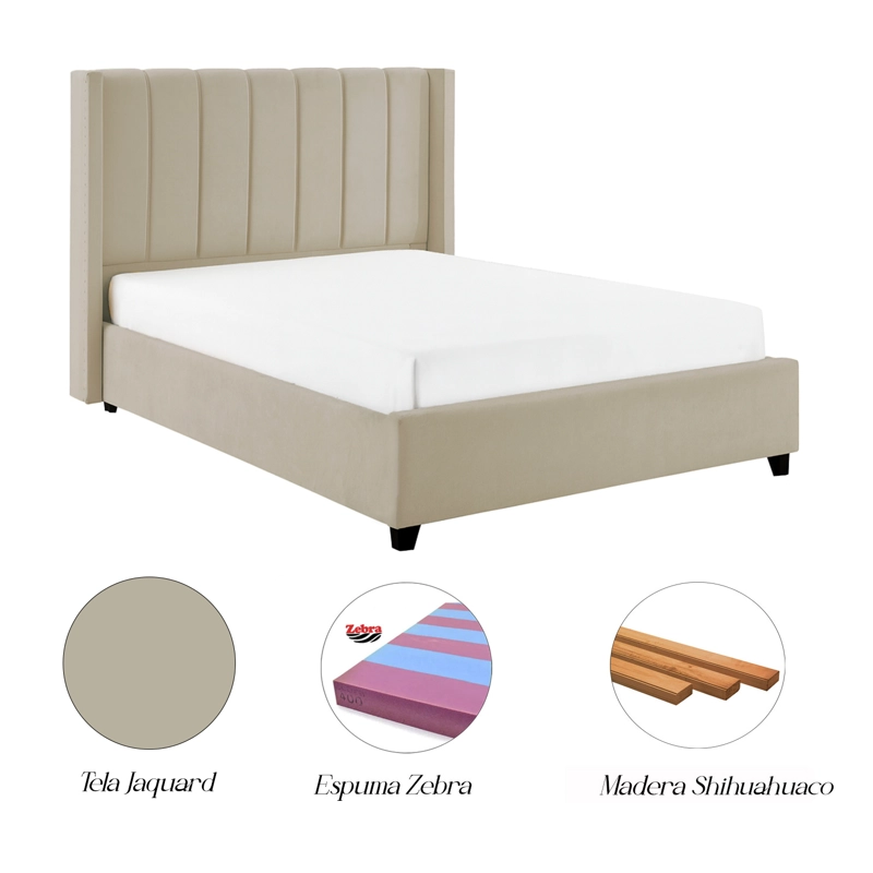CAMA LEMUEBLE TAPIZADA LISTÓN NIA BEIGE 1.5 PLZ - 5