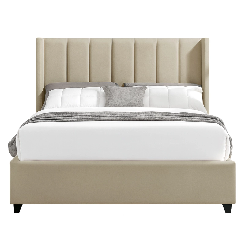 CAMA LEMUEBLE TAPIZADA LISTÓN NIA BEIGE 2 PLAZAS - 1