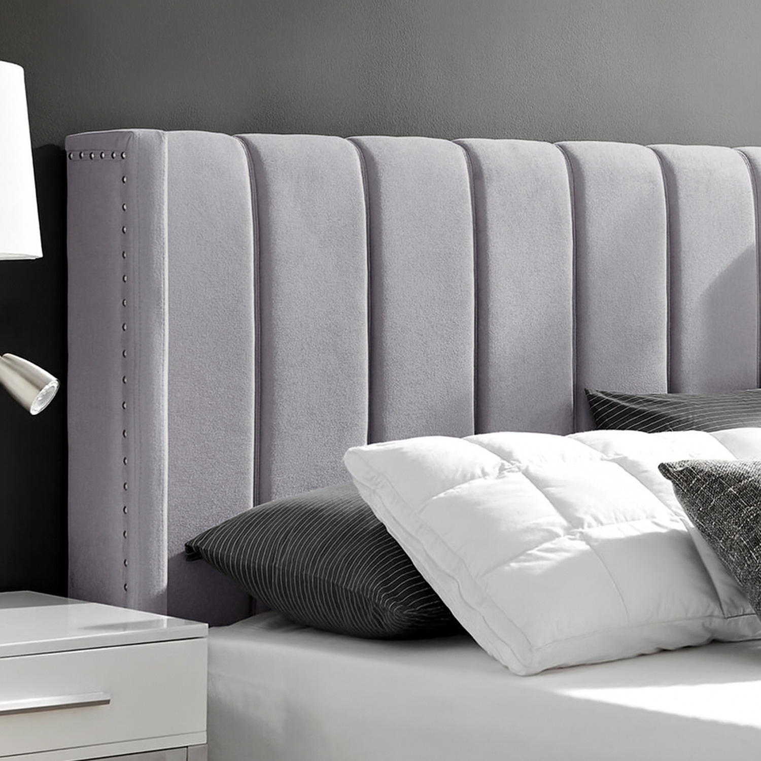 CAMA LEMUEBLE TAPIZADA LISTÓN NIA GRIS CLARO 1.5 PLZ - 3