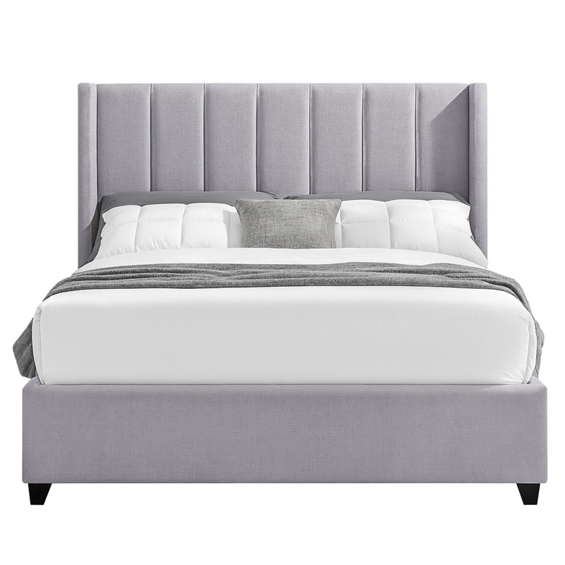 CAMA LEMUEBLE TAPIZADA LISTÓN NIA GRIS CLARO 2 PLAZAS - 1