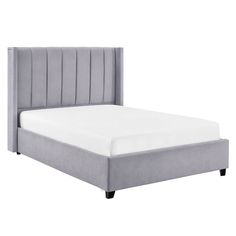 CAMA LEMUEBLE TAPIZADA LISTÓN NIA GRIS CLARO 2 PLAZAS - 2