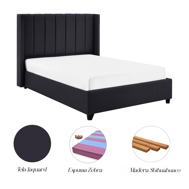 CAMA LEMUEBLE TAPIZADA LISTÓN NIA GRIS OSCURO 1.5 PLZ - 5