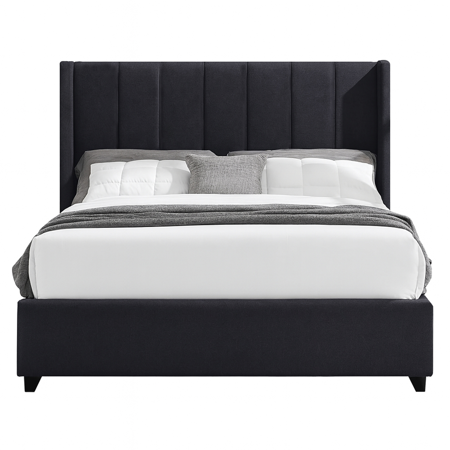 CAMA LEMUEBLE TAPIZADA LISTÓN NIA GRIS OSCURO QUEEN - 1