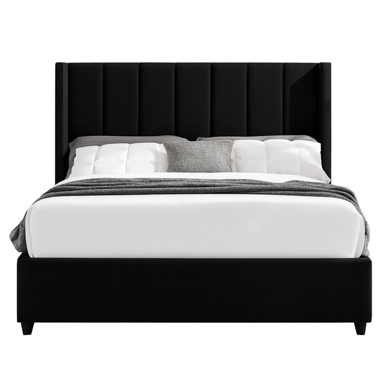 CAMA LEMUEBLE TAPIZADA LISTÓN NIA NEGRO 1.5 PLZ - 1