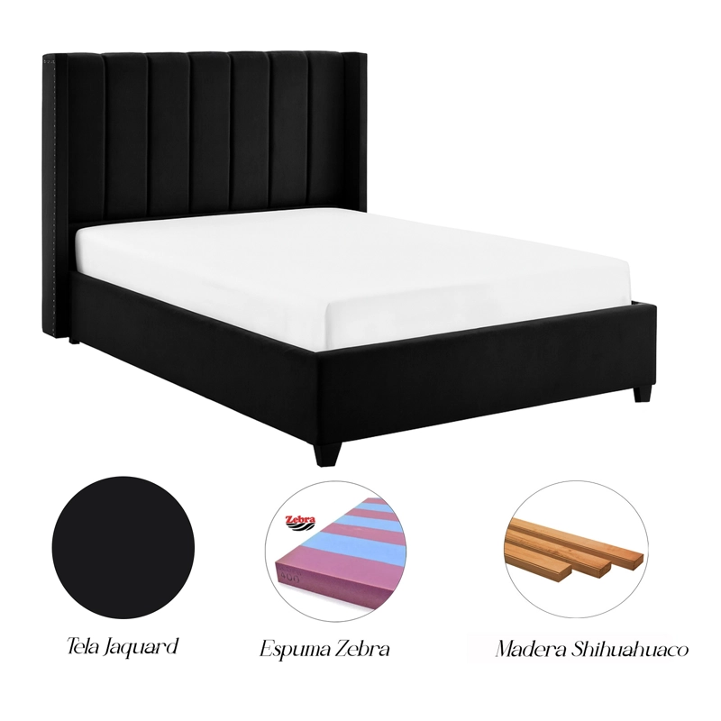 CAMA LEMUEBLE TAPIZADA LISTÓN NIA NEGRO 1.5 PLZ - 5