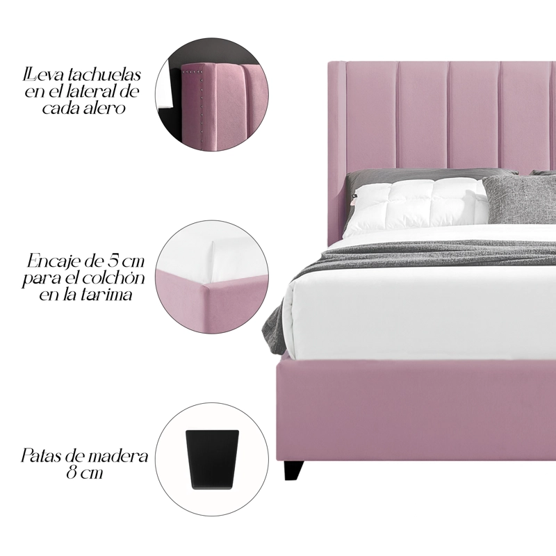 CAMA LEMUEBLE TAPIZADA LISTÓN NIA PALO ROSA QUEEN - 4