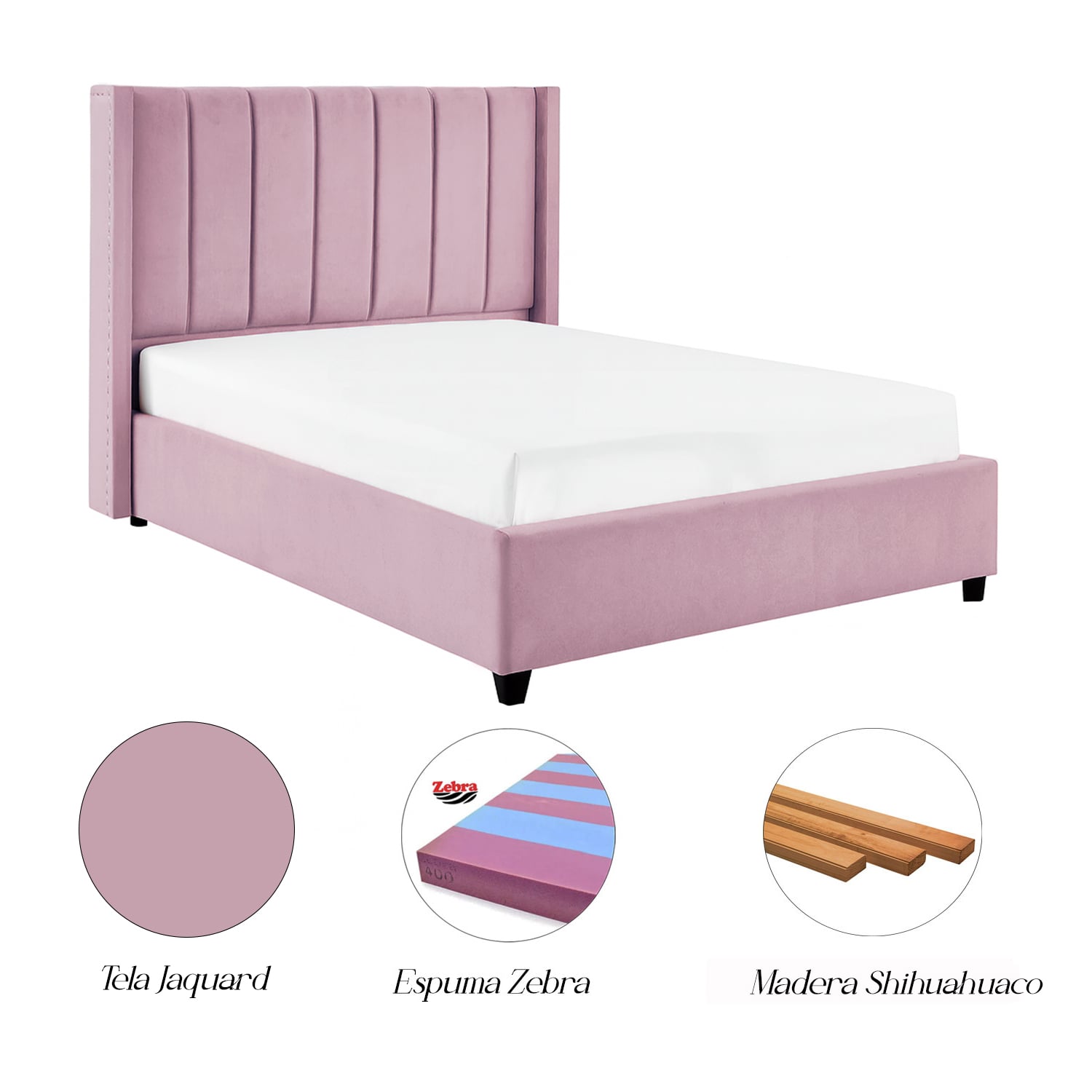 CAMA LEMUEBLE TAPIZADA LISTÓN NIA PALO ROSA QUEEN - 5