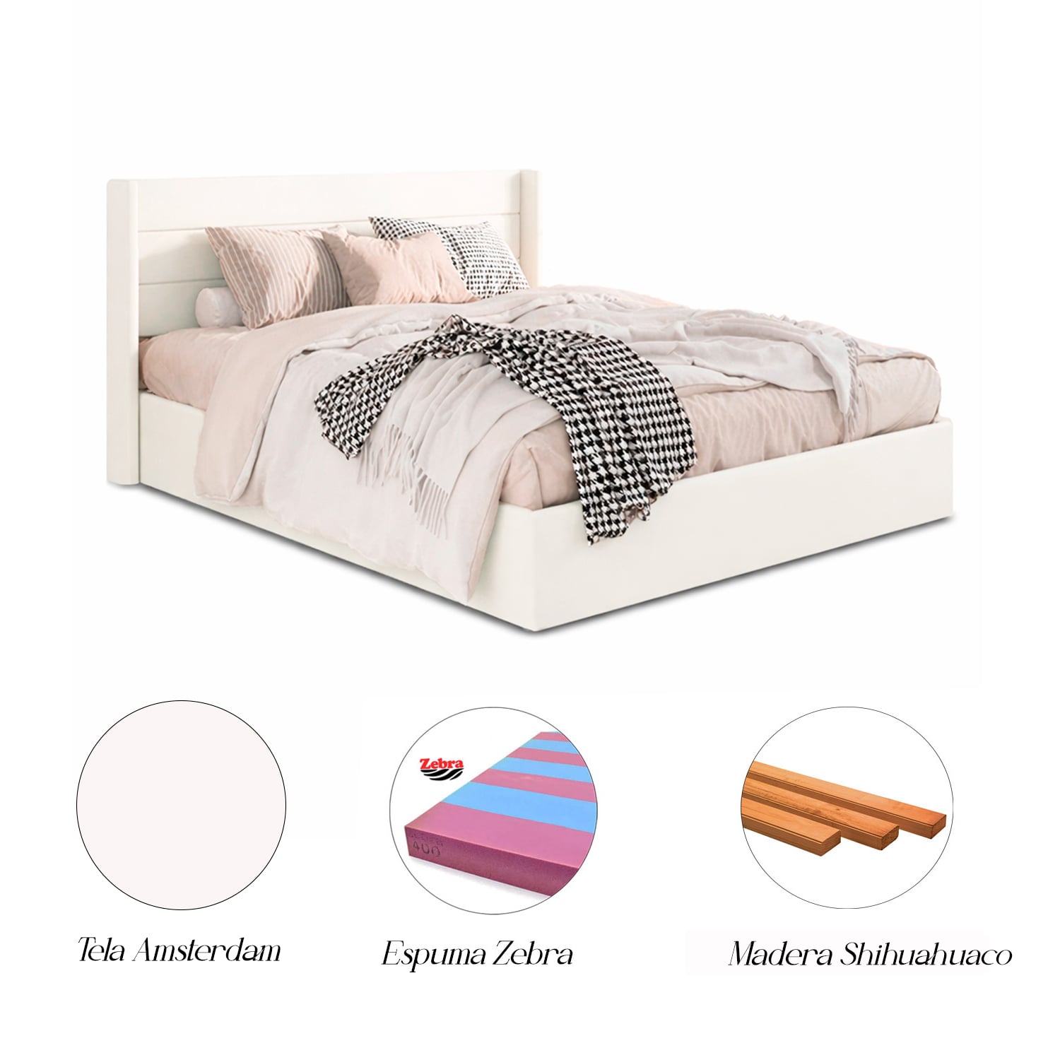 CAMA LEMUEBLE TAPIZADA LISTÓN VENUS IVORY QUEEN - 4