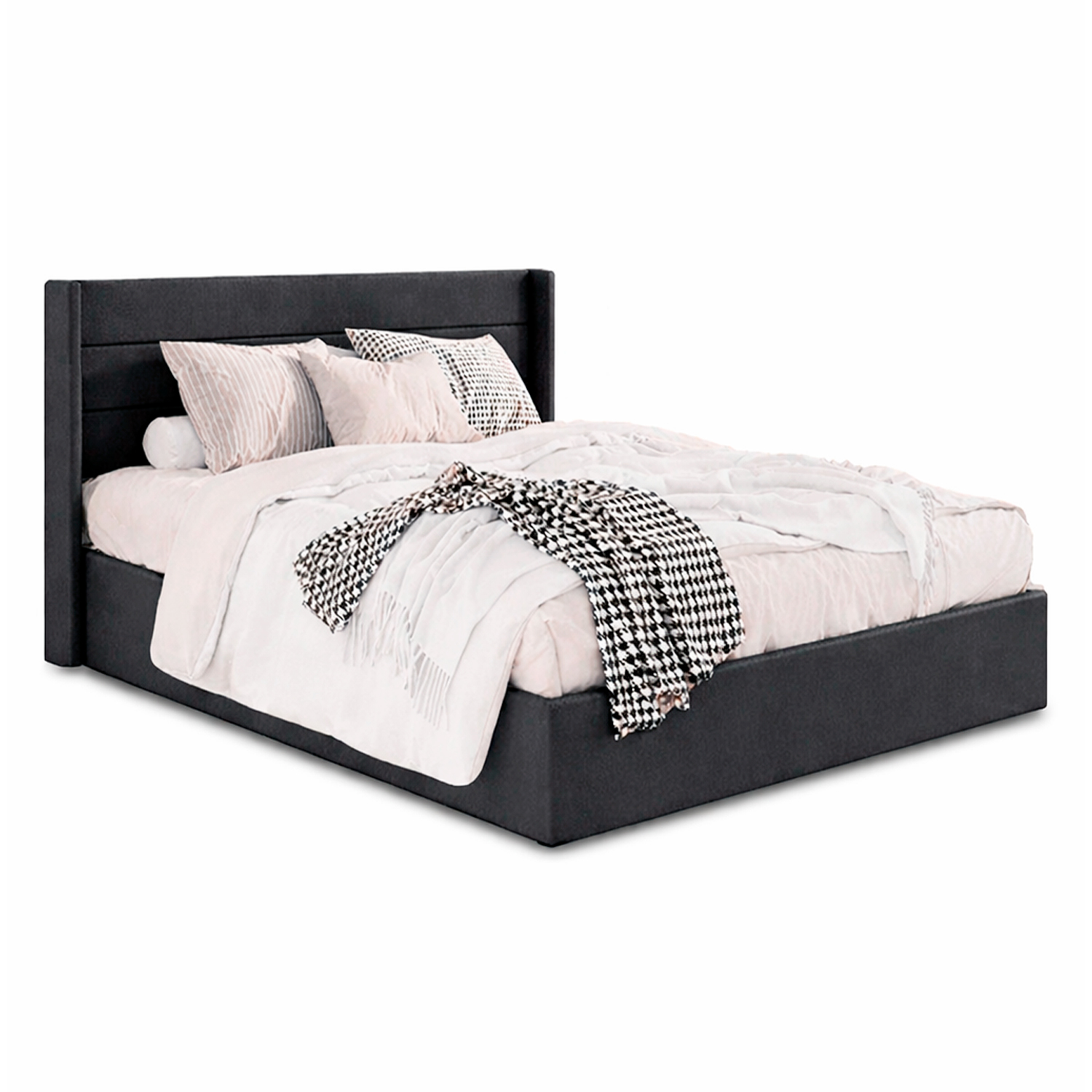CAMA LEMUEBLE TAPIZADA LISTÓN VENUS PLOMO OSCURO 2 PLAZAS - 2