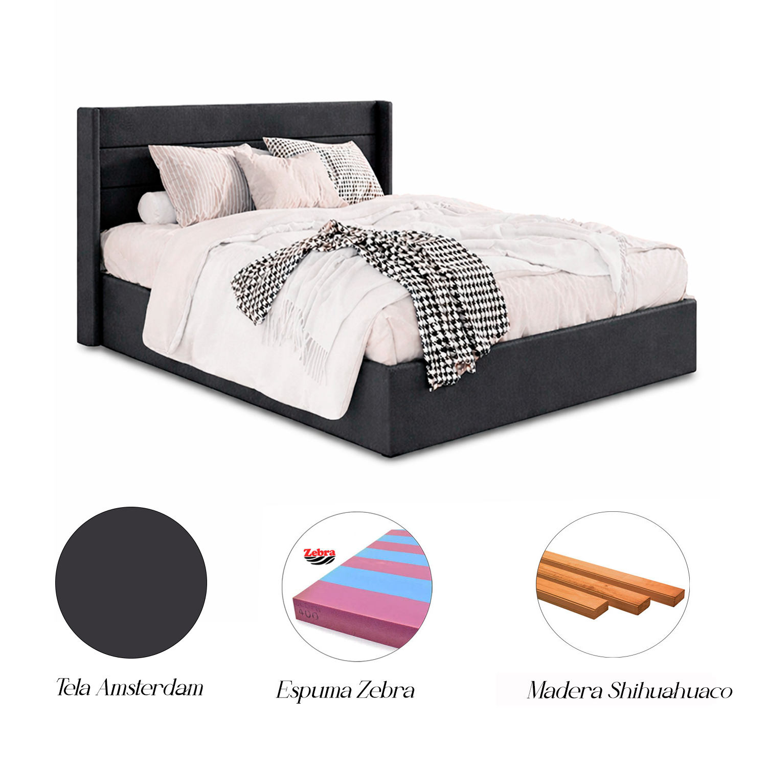CAMA LEMUEBLE TAPIZADA LISTÓN VENUS PLOMO OSCURO 2 PLAZAS - 4