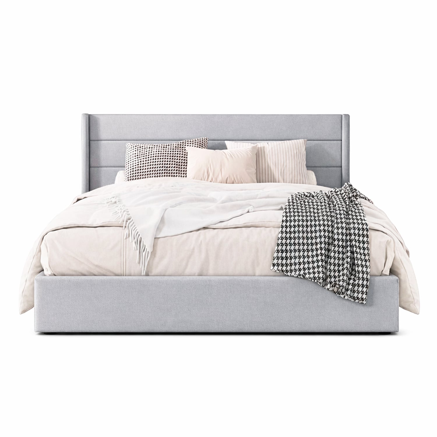 CAMA LEMUEBLE TAPIZADA LISTÓN VENUS PLOMO CLARO QUEEN - 1