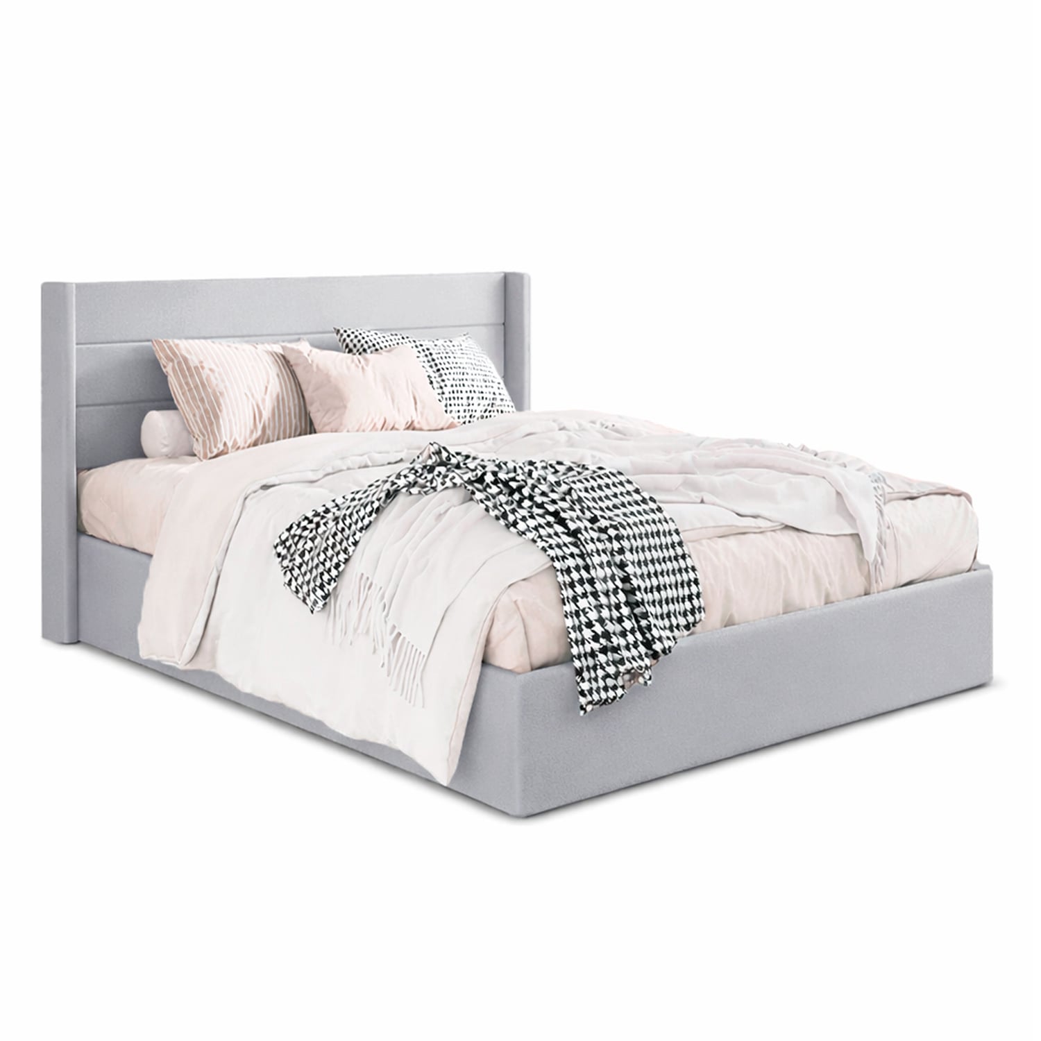 CAMA LEMUEBLE TAPIZADA LISTÓN VENUS PLOMO CLARO QUEEN - 2