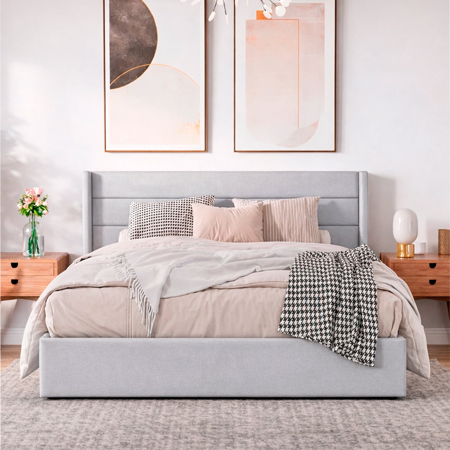 CAMA LEMUEBLE TAPIZADA LISTÓN VENUS PLOMO CLARO QUEEN - 3