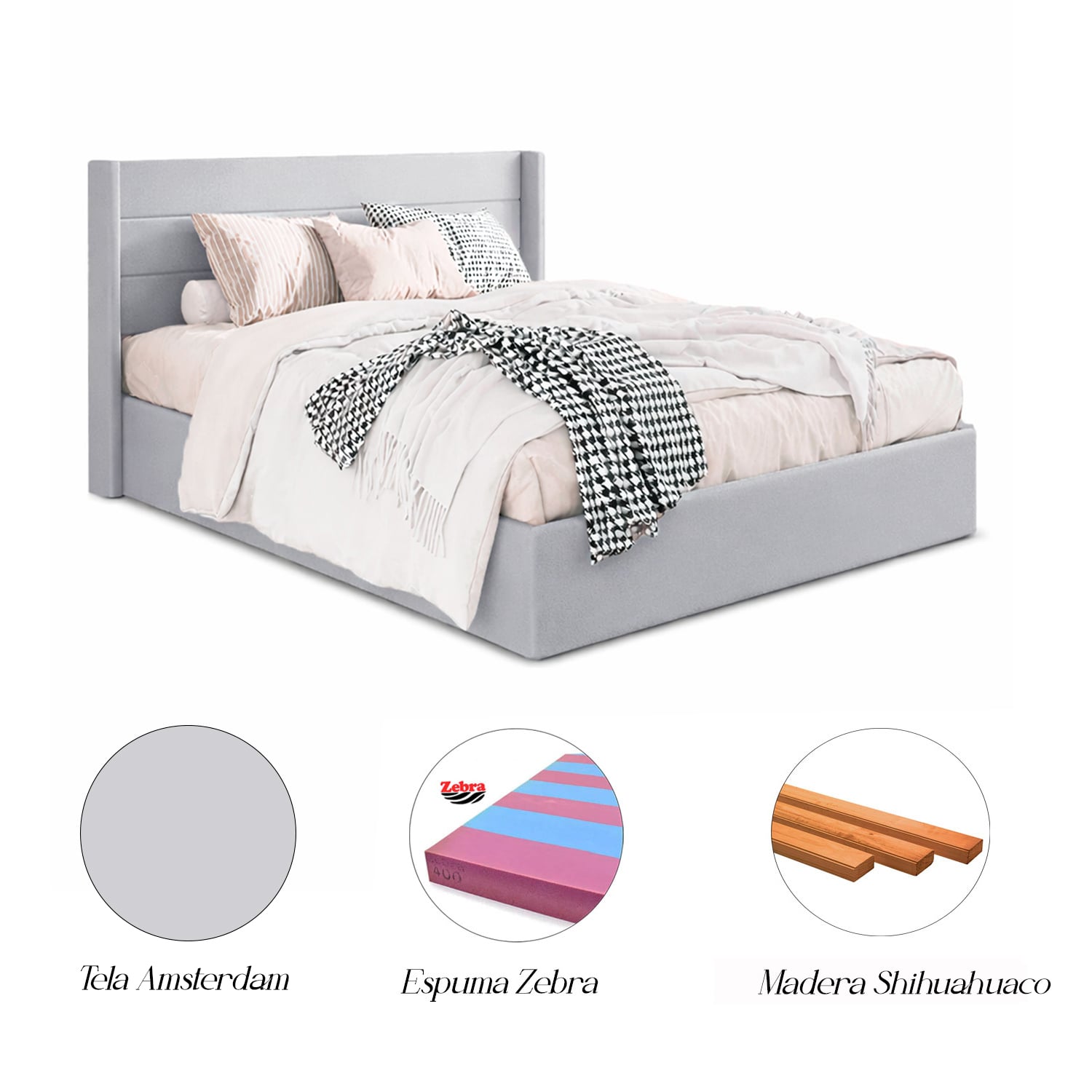 CAMA LEMUEBLE TAPIZADA LISTÓN VENUS PLOMO CLARO QUEEN - 4