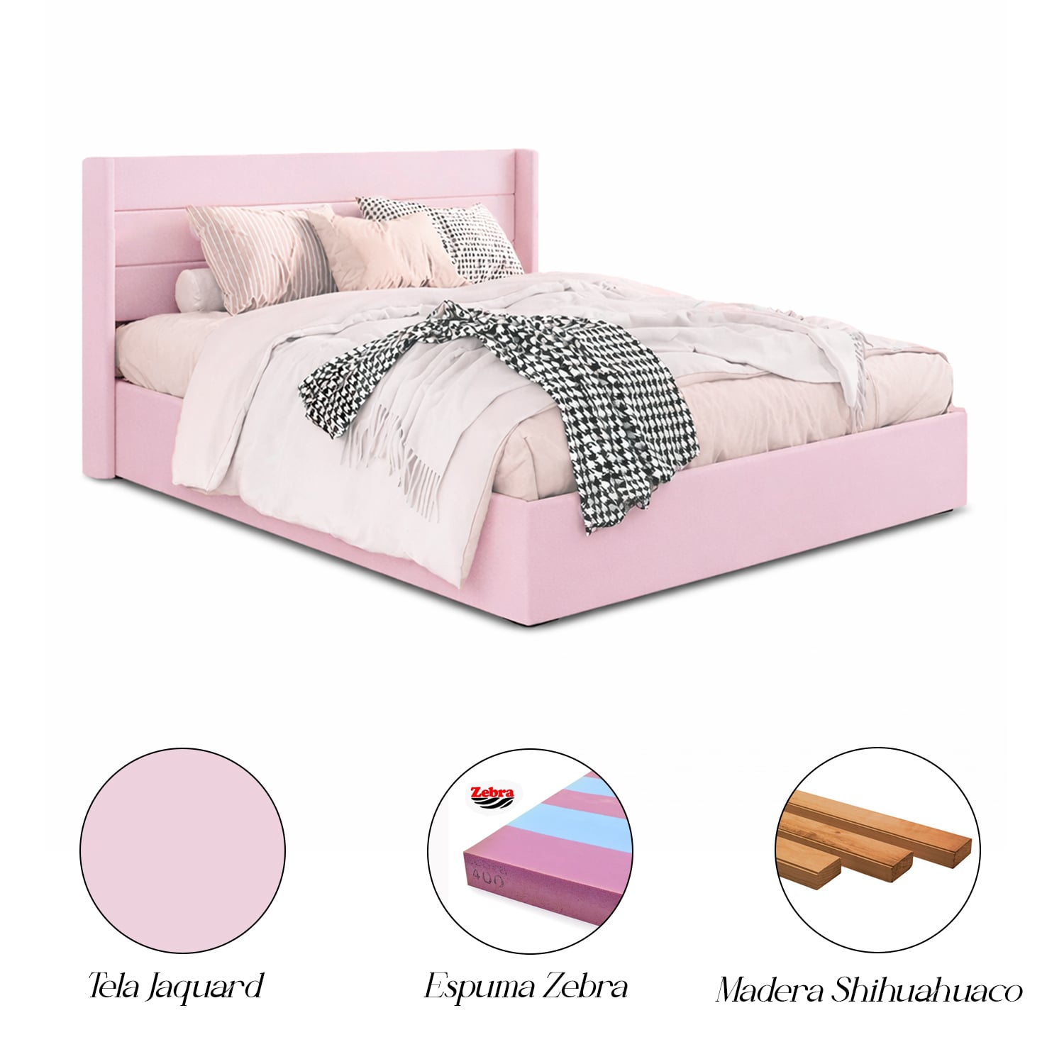CAMA LEMUEBLE TAPIZADA LISTÓN VENUS ROSADO 1.5 PLZ - 4