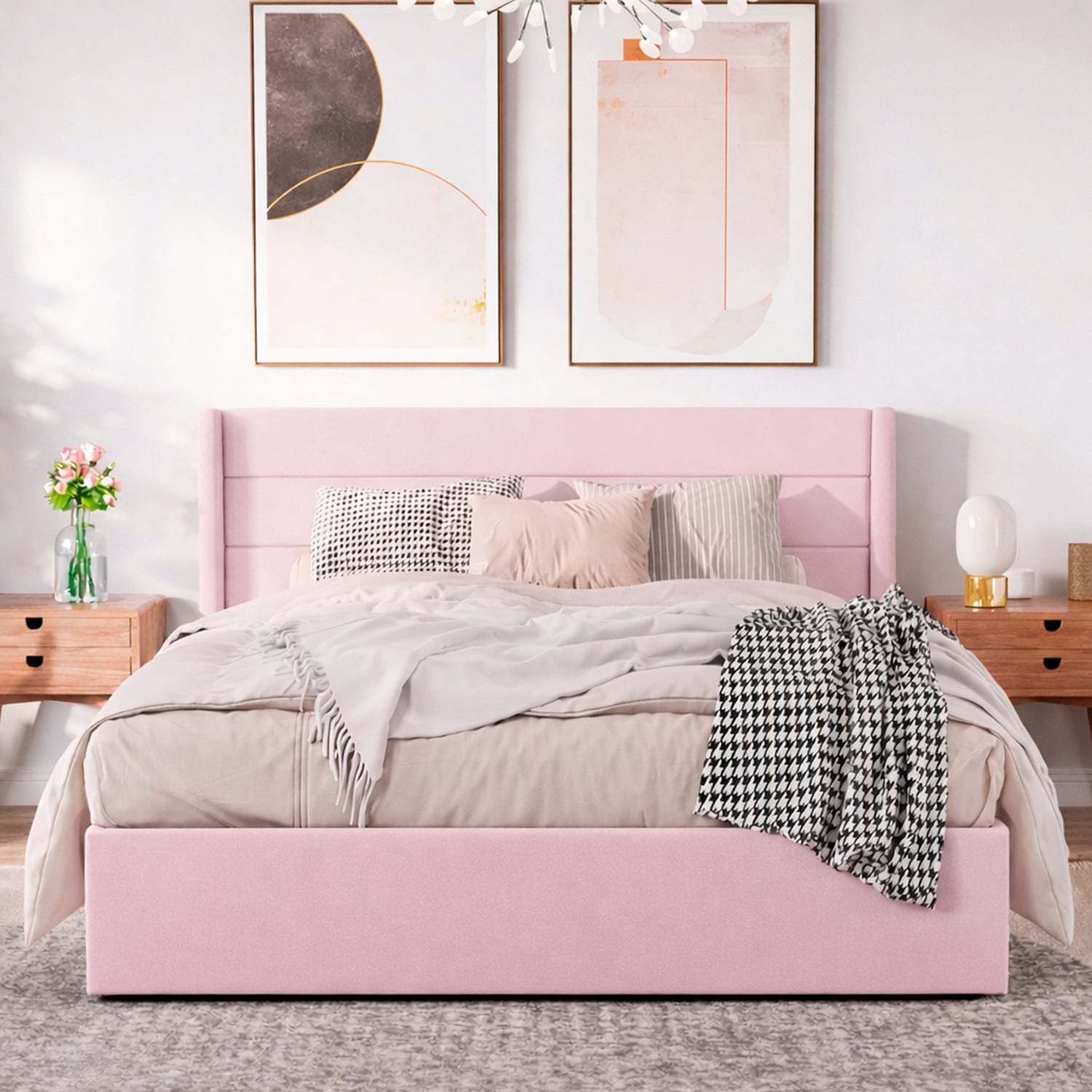 CAMA LEMUEBLE TAPIZADA LISTÓN VENUS ROSADO QUEEN - 3