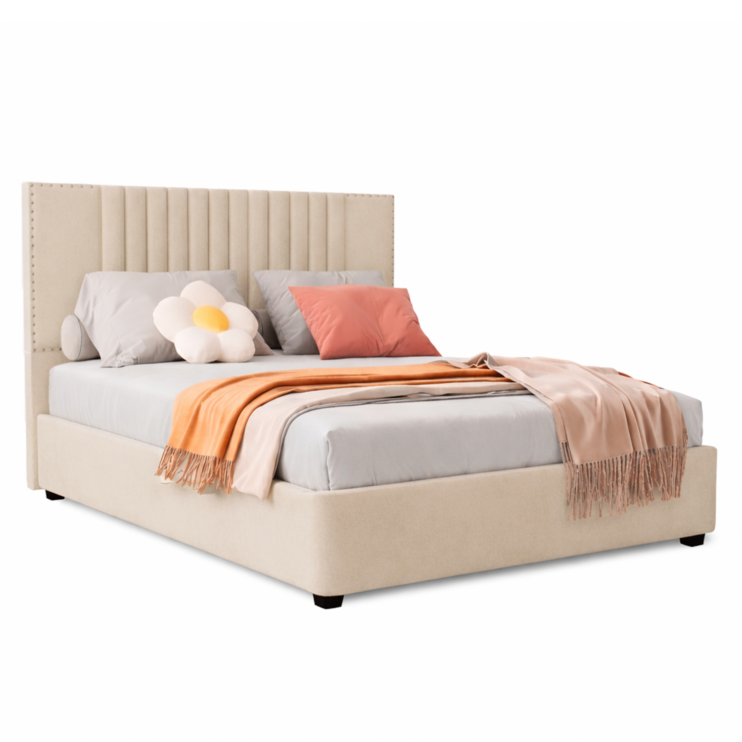 CAMA LEMUEBLE TAPIZADA LISTÓN IRIS BEIGE 2 PLAZAS - 2
