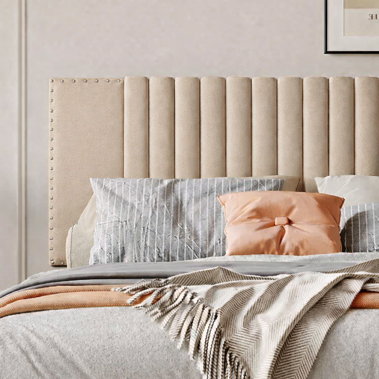 CAMA LEMUEBLE TAPIZADA LISTÓN IRIS BEIGE 2 PLAZAS - 3