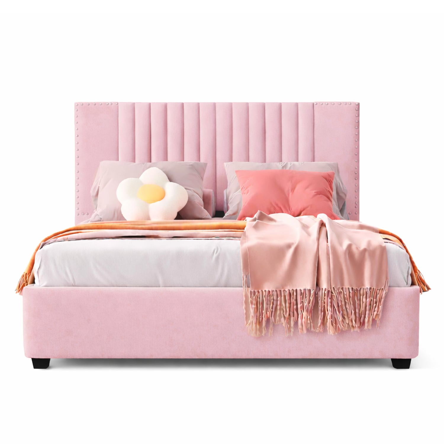CAMA LEMUEBLE TAPIZADA LISTÓN IRIS ROSADO QUEEN - 1
