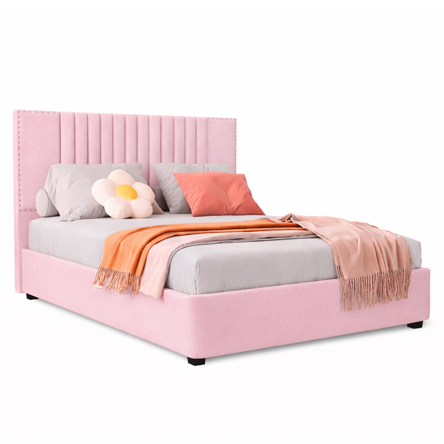 CAMA LEMUEBLE TAPIZADA LISTÓN IRIS ROSADO QUEEN - 2
