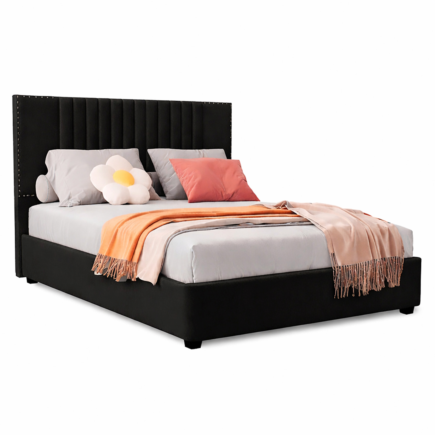 CAMA LEMUEBLE TAPIZADA LISTÓN IRIS NEGRO 1.5 PLZ - 2