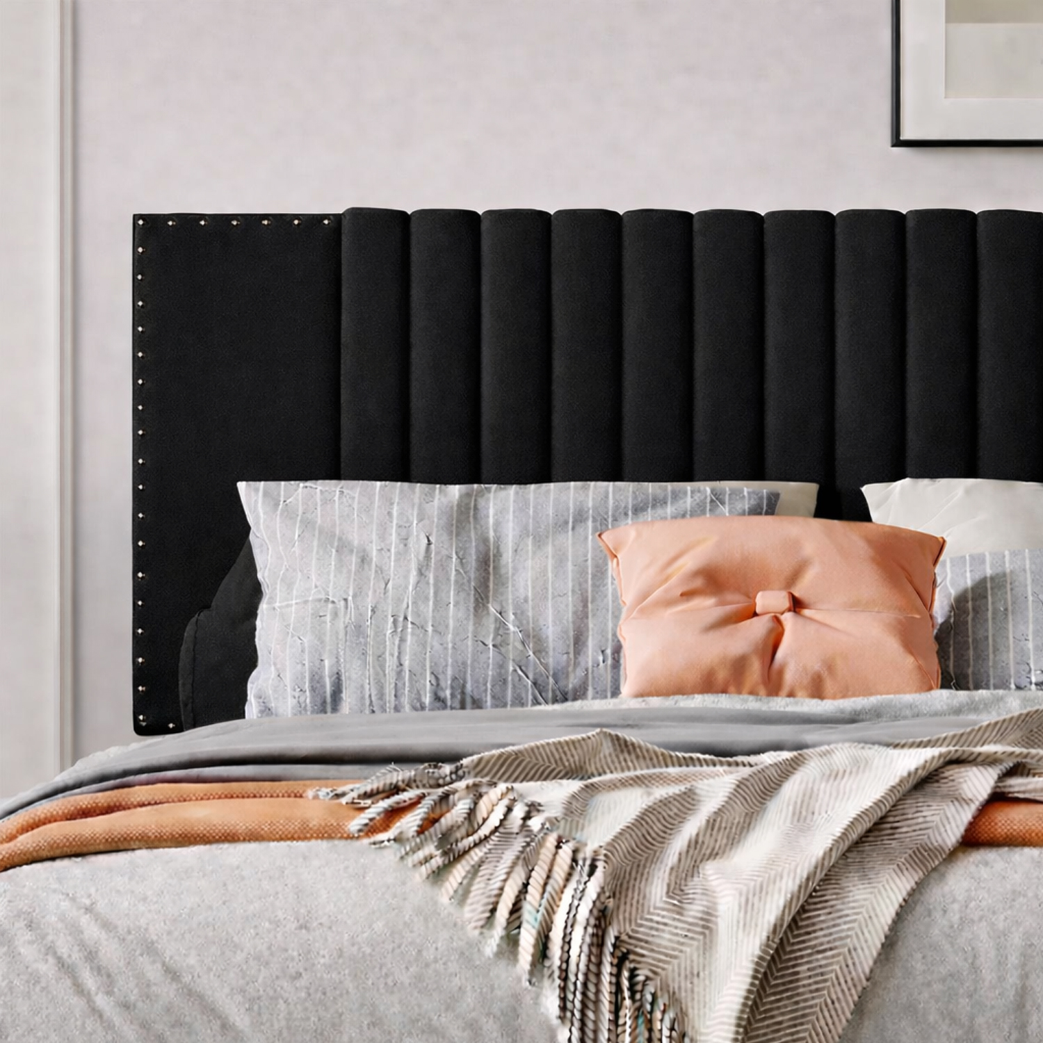 CAMA LEMUEBLE TAPIZADA LISTÓN IRIS NEGRO 1.5 PLZ - 3