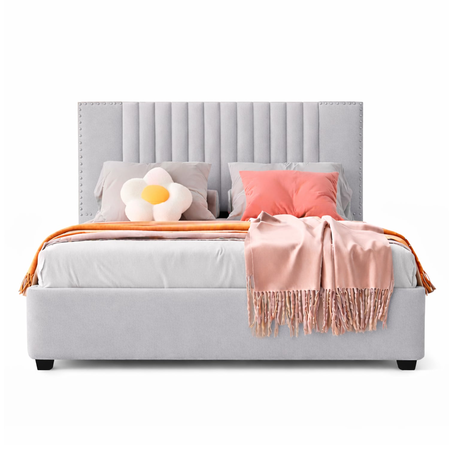 CAMA LEMUEBLE TAPIZADA LISTÓN IRIS GRIS CLARO 1.5 PLZ - 1