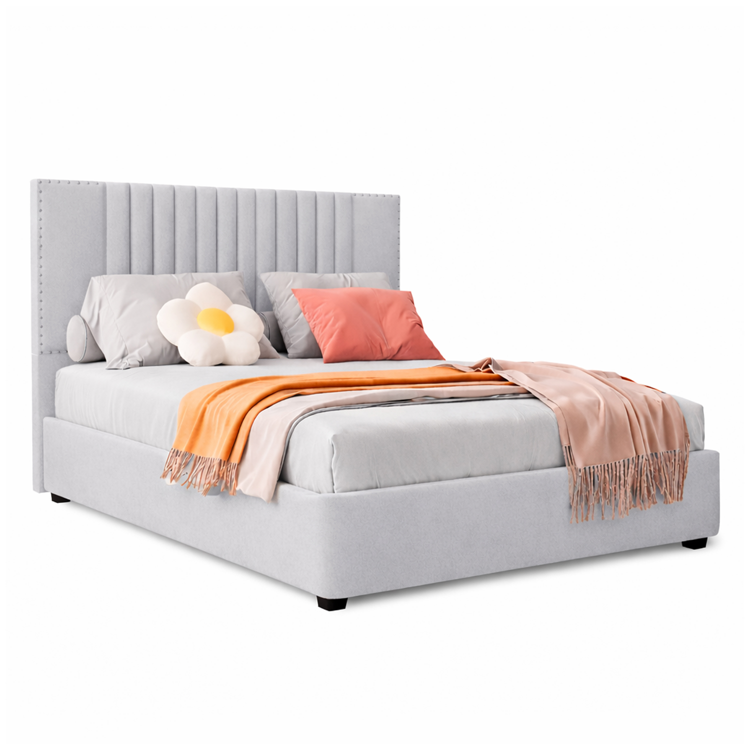CAMA LEMUEBLE TAPIZADA LISTÓN IRIS GRIS CLARO 2 PLAZAS - 2